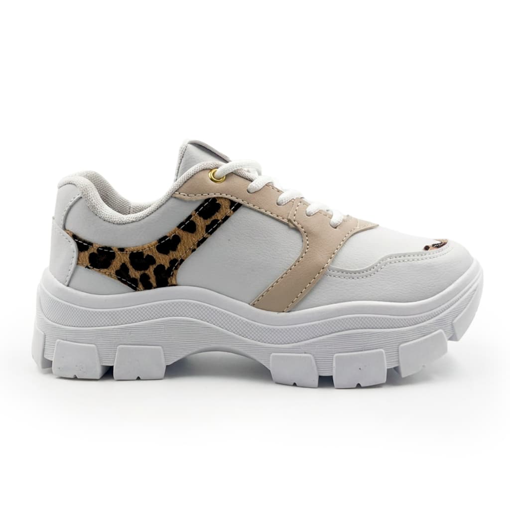 Tênis Chunky Feminino Onça Branco Casual Plataforma Tendência 2026 Sola Alta - FIQUE ALTA