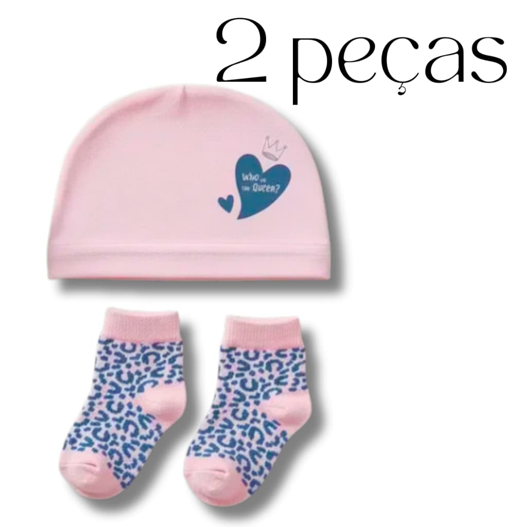 Kit Touca E Meia Bebê Menina Pimpolho 0-3 Meses Estilosa Presente Fofo