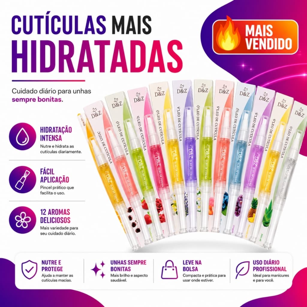 Kit 12x Caneta Óleo Cutícula D&Z Profissional Hidratante Revitalizador Unhas Manicure Nail Designer