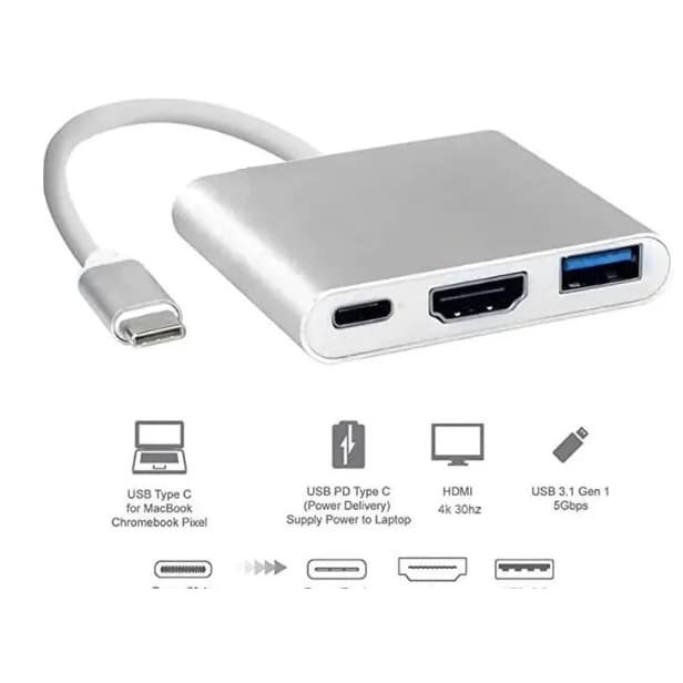 Adaptador Tipo-c Para Hdmi + Usb 3.0 + Usb C Resolução 4k