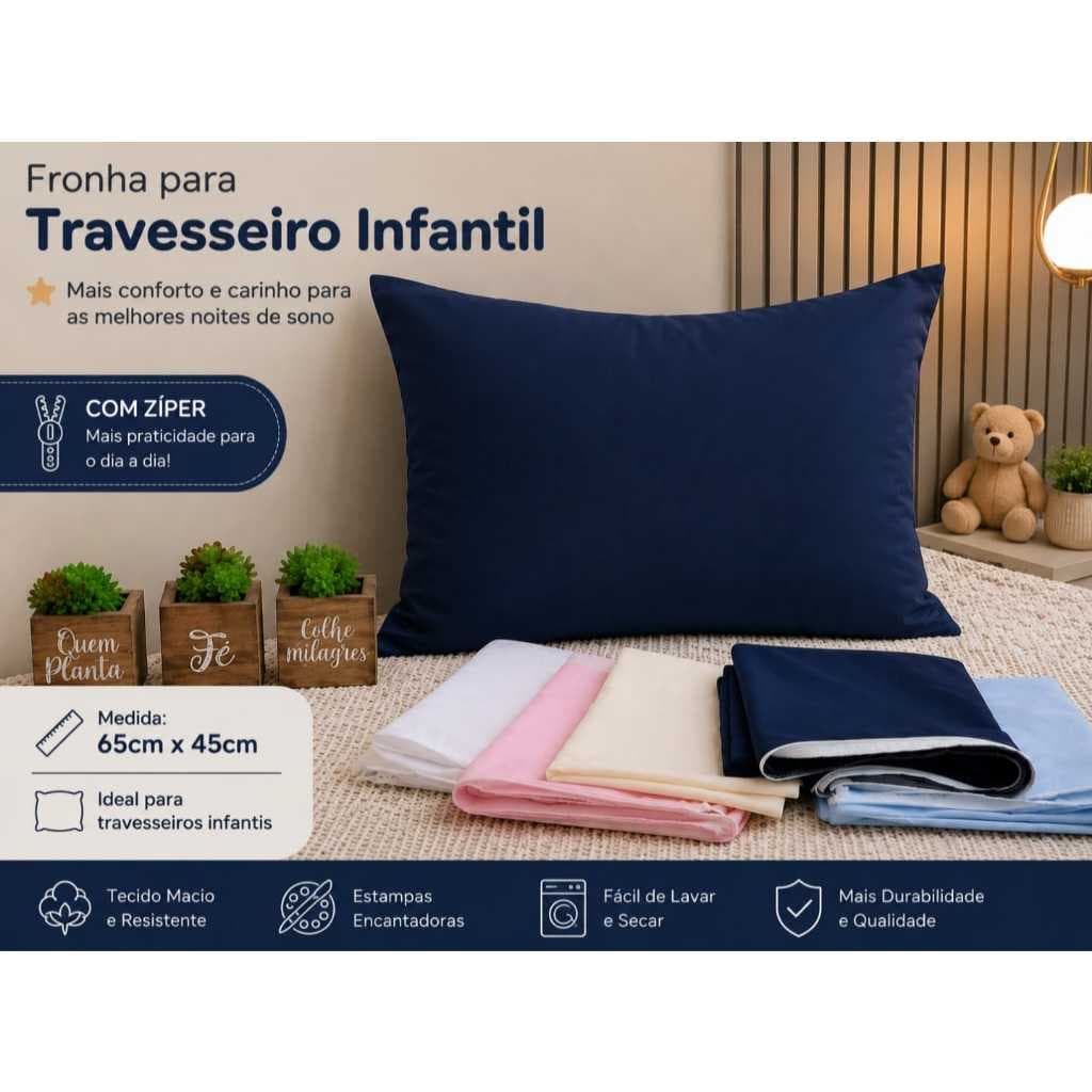Fronha para Travesseiro de Adulto ou infantil azul marinho 100% algodao com zipper Capa avulsa para travesseiro cor azul