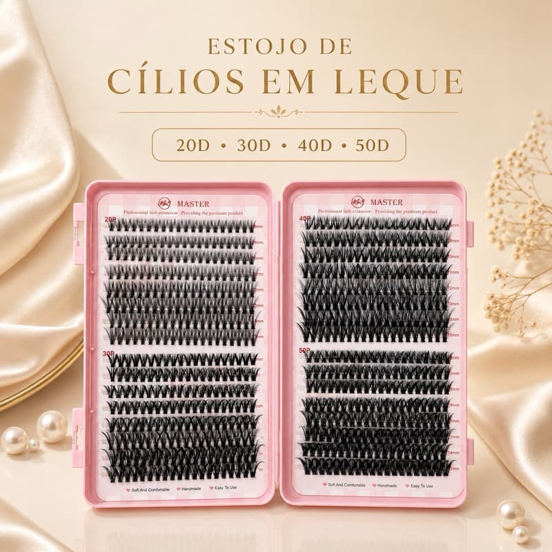 Master K&S Estojo Extensão de Cílios 32 Linhas 20D 30D 40D 50D em Leque para Aplicação Fácil e Confortável