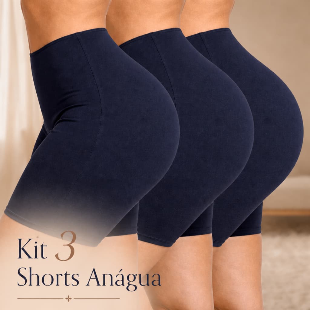 Kit 3 Short Anagua Segunda Pele Cintura Alta Bermuda Modeladora Confortável