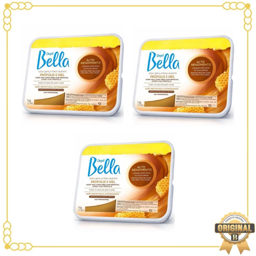 Kit 3 Cera Depilatória Quente Em Barra Depil Bella Própolis e Mel  Leve 1kg Pague 800g