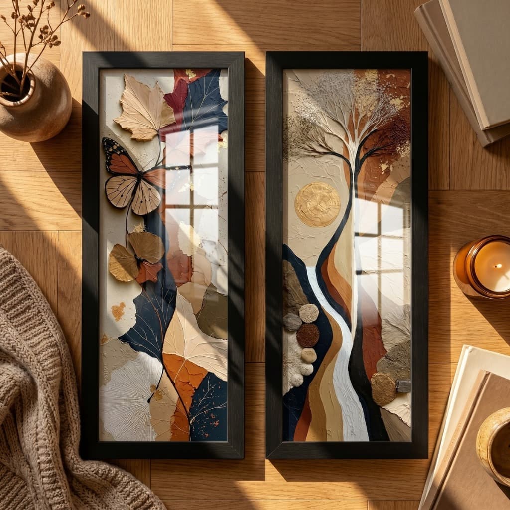 Quadros Decorativos 18x45 Banheiro Escritório Sala Cozinha Quarto Vaso Borboleta Boho moldura vidro