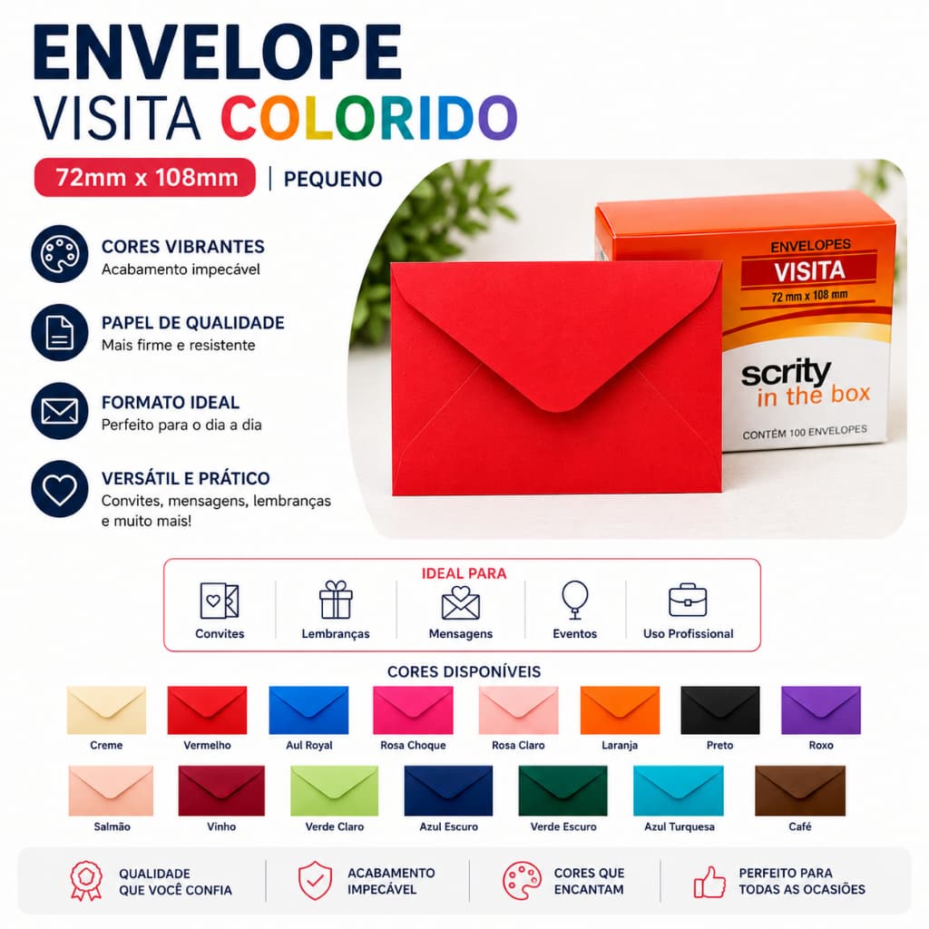 Envelope Visita Colorido 72mm x 108mm Pequeno