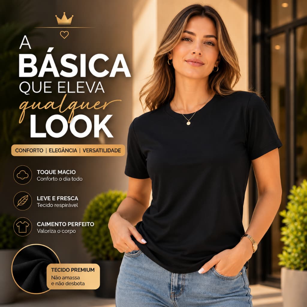 Camiseta Feminina Básica Lisa Manga Curta Gola Redonda Poliéster Casual Confortável Moda Blogueira