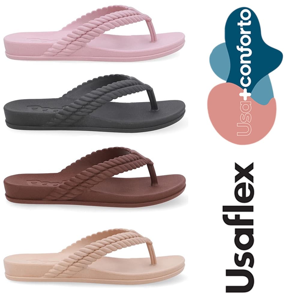 Chinelo Usaflex com tira de dedo trabalhada Confortável leve AO33001