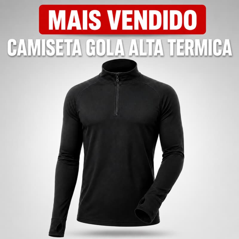 Camiseta Térmica Masculina Gola Alta Segunda Pele com Zíper Frio Inverno