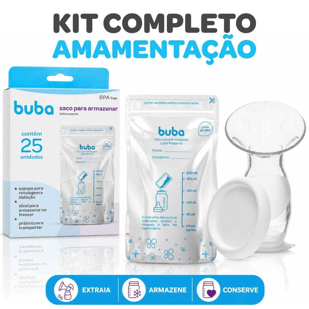 Kit Coletor Leite Materno + Saco para Armazenar Leite Buba Amamentação
