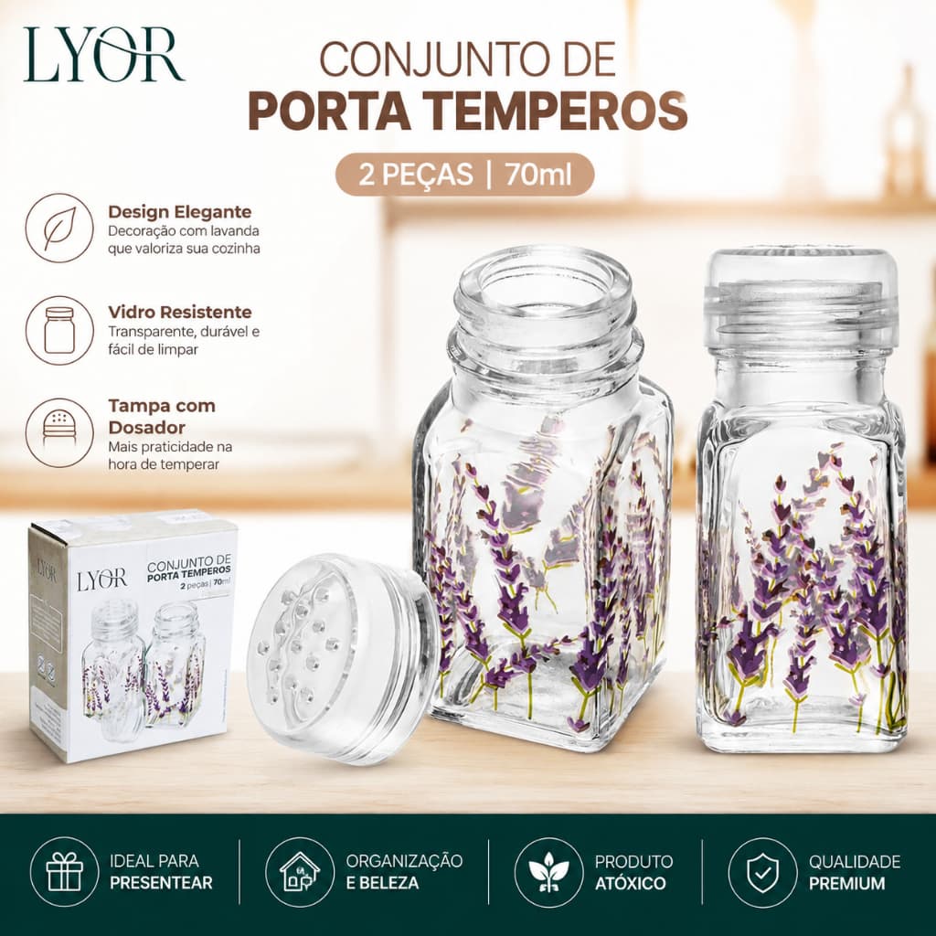 PORTA CONDIMENTO DE VIDRO 2 PECAS 70ML COM TAMPA DE PLASTICO PROVENCE