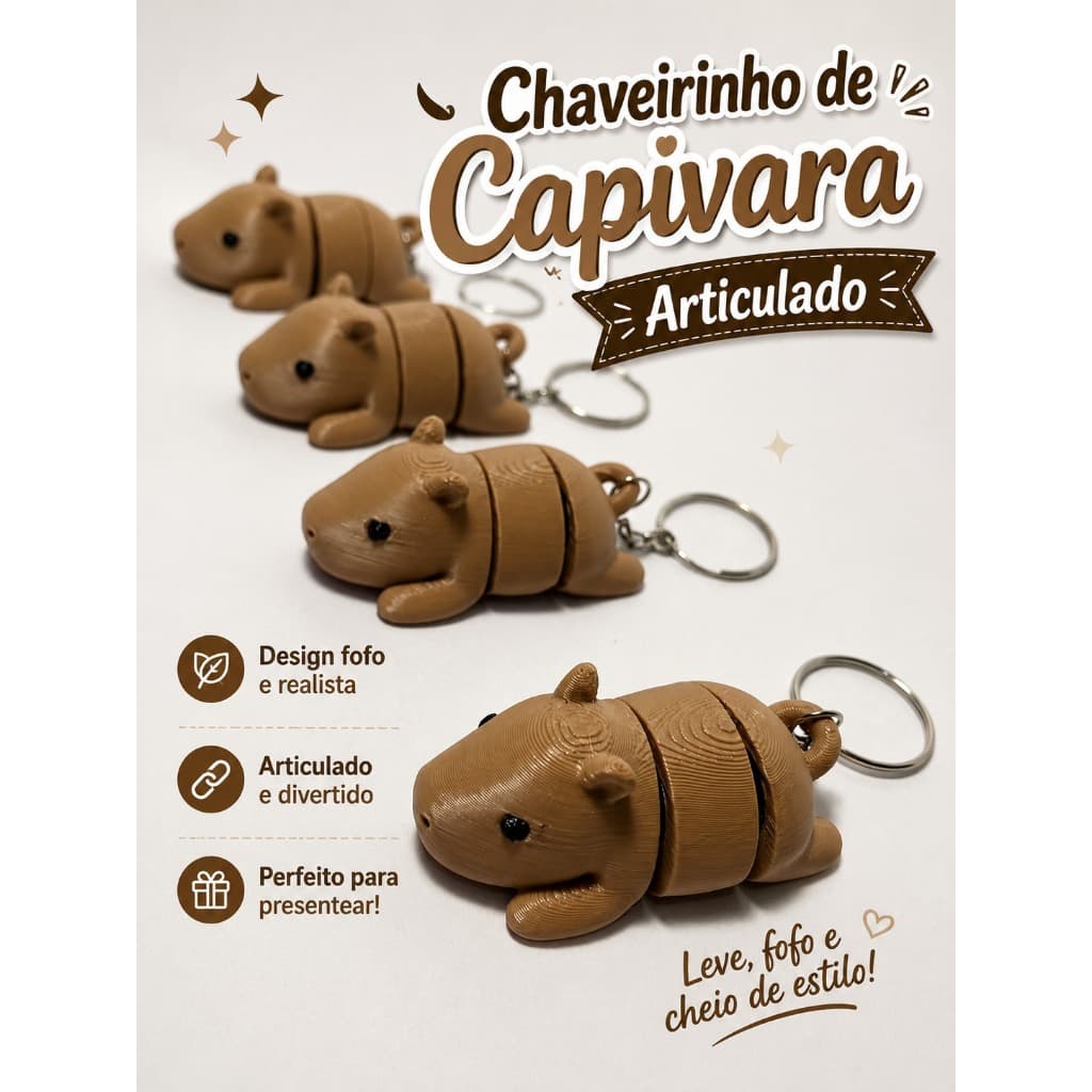 Chaveiro capivara articulado - Impressão 3D