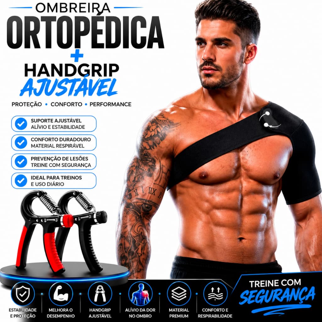Ombreira Protetor Suporte de Ombro e Clavícula Neoprene + HandGrip 5 a 60Kg Treino Academia Lesões Unissex