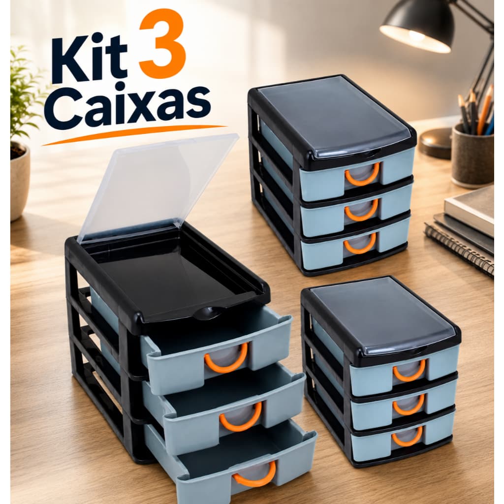 Kit 3 Caixa Organizador 7080 C/3 Gavetas Gaveteiro Multiuso