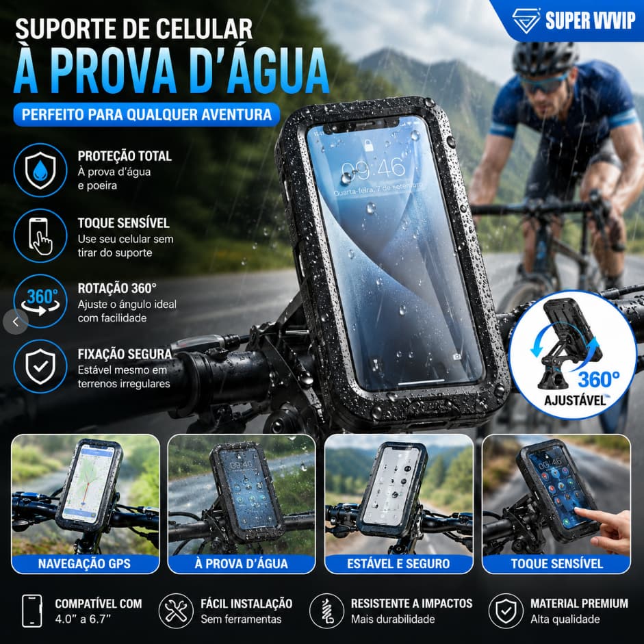 【Brasil Spot Sale】Suporte de Celular Articulado 360° Universal para Moto, Bike e Bicicleta, Ajustável, Compatível com Te