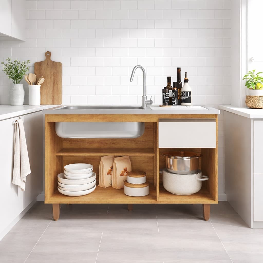 Balcão de Cozinha Pia de 120cm Sem Tampo Suiça 3 Portas 1 Gaveta