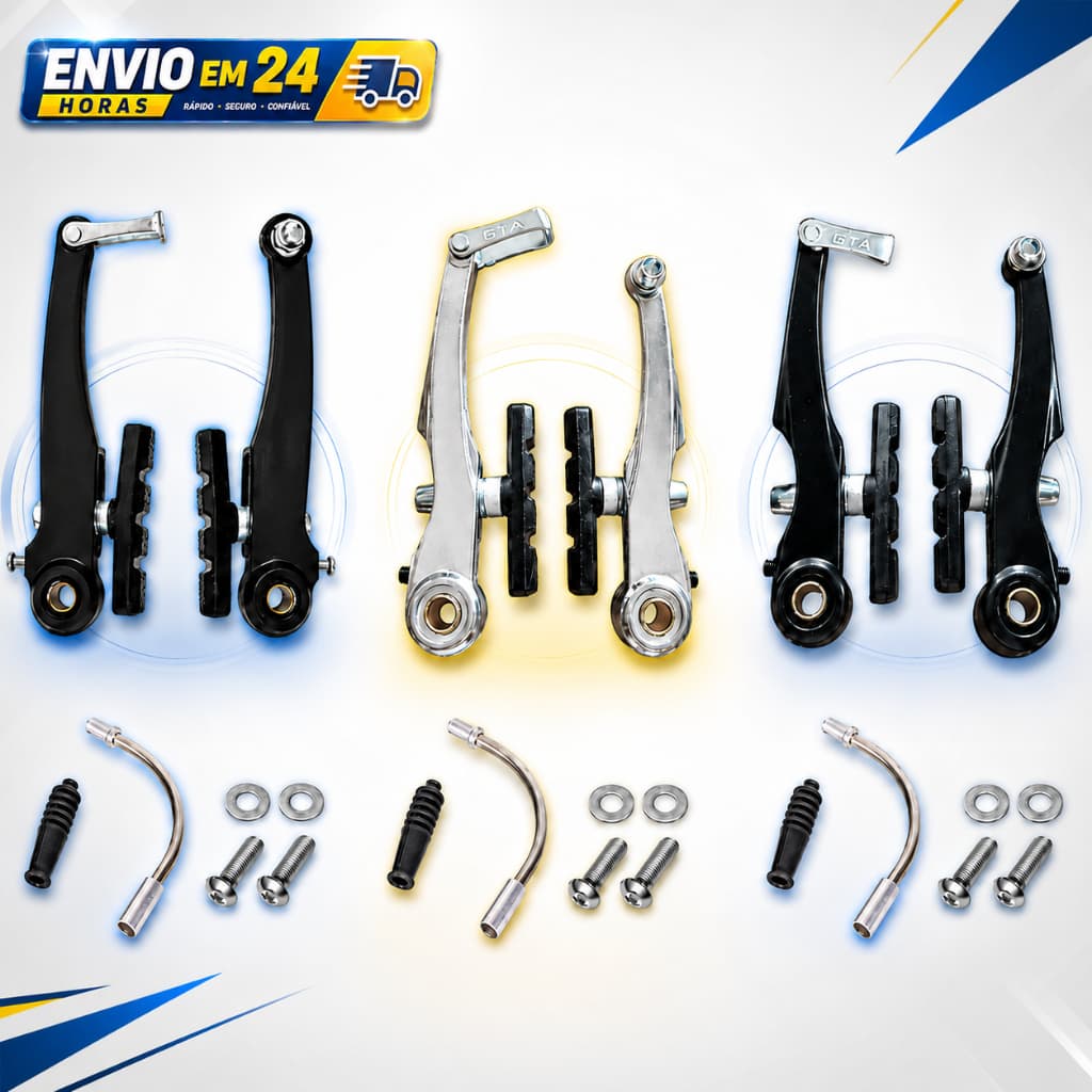 Freio V-brake Tipo Logan Nylon Alumínio Bike Mtb Preto/Prata Com Sapata Allen Orbital