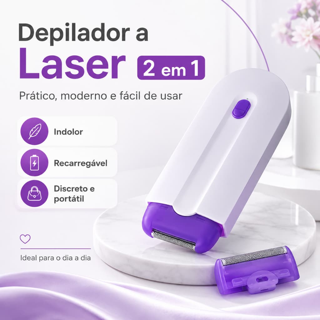 Depilador Laser Indolor Recarregável portátil 2 em 1 Branco/roxo eletrico