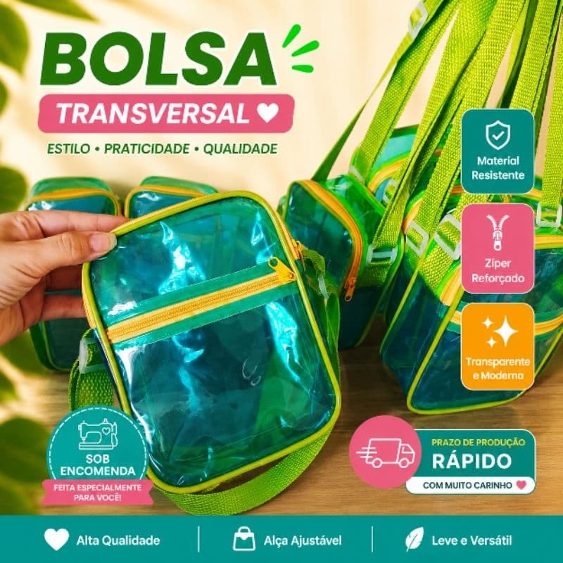 shoulder bag /bolsa de ombro cristal neon - unissex, festival, parque, passeio