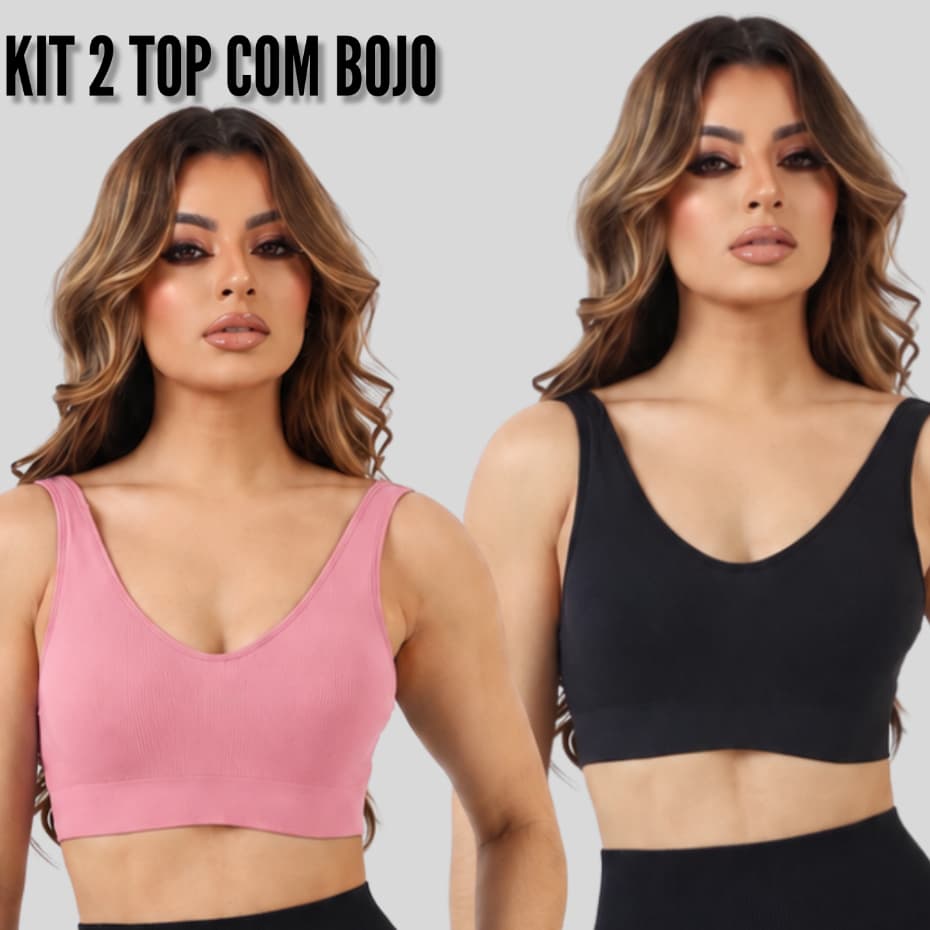Kit 2 Top Academia Fitness Feminino Poliamida Grossa Com Sustentação Bojo Removível