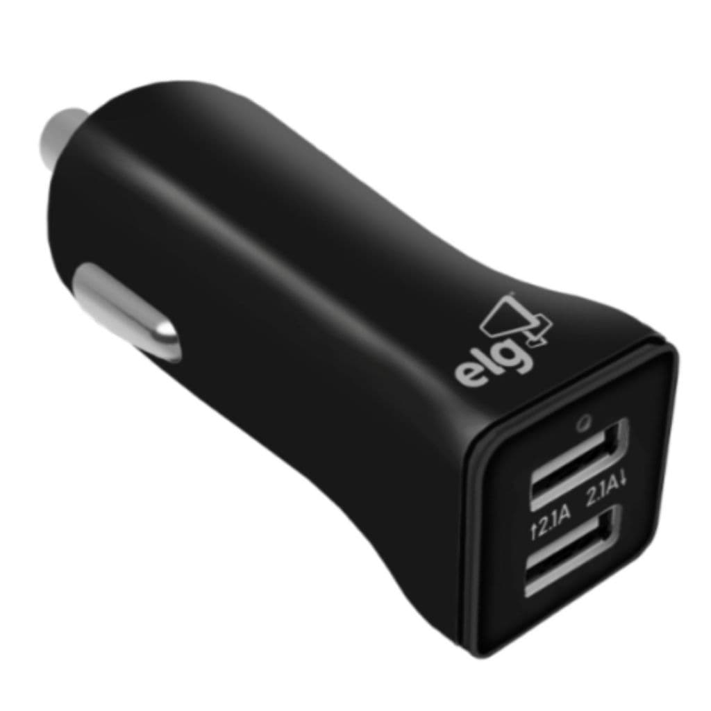 Carregador Veicular ELG Dual USB Universal 1A + 2A Carregamento Rápido 12V 24V Preto