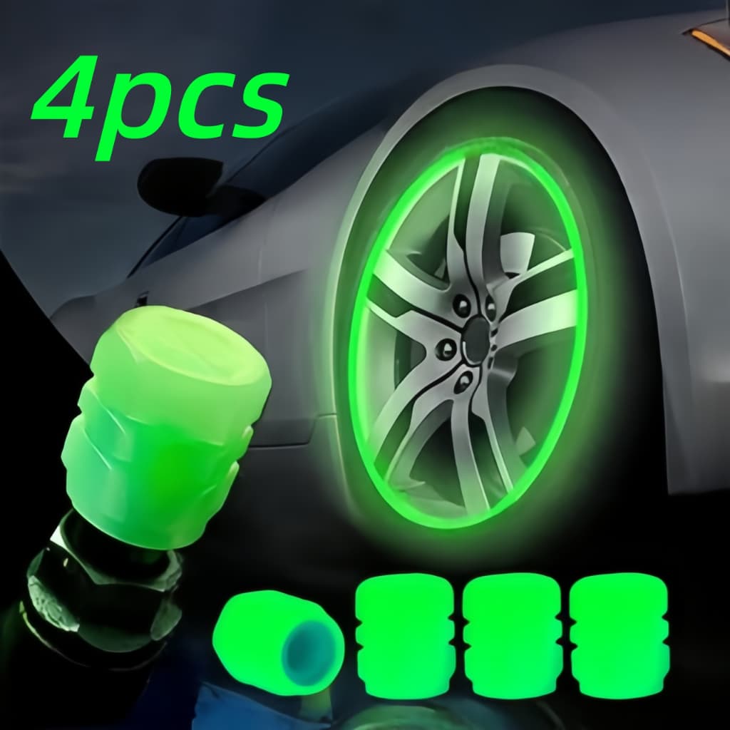 KIT 4Tampa de Válvula Fluorescente Acessório Universal para Pneus de Veículos, Instalação Fácil, à Prova d'Água e Poeira