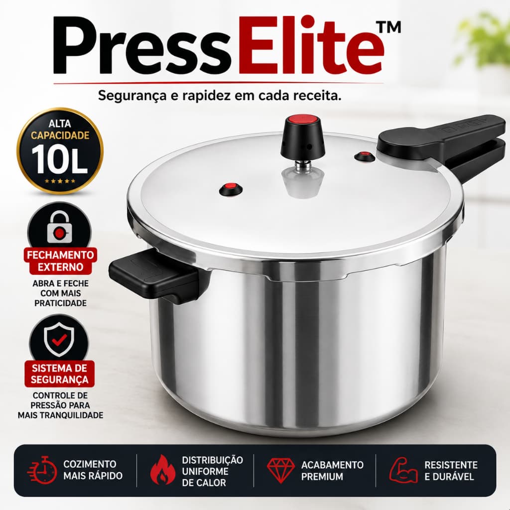 Panela de Pressão 10L Segura Fechamento Externo Cozinha Rápido Alumínio Resistente Alta Durabilidade PressElite™