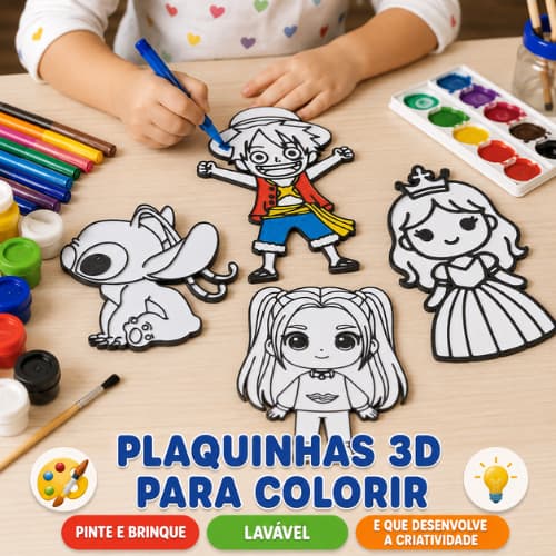 Kit Plaquinha 3D 04 UNID Colorir Lavável Lembrancinha Infantil Brinquedo Educativo Reutilizável