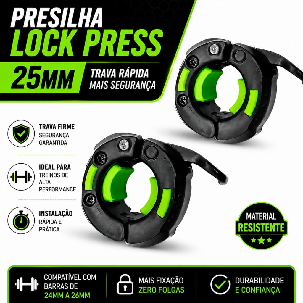 Par Presilhas Lock Press Barra de 25mm Academia Musculação Fitness Halter Oca Grampo Roscada Cross