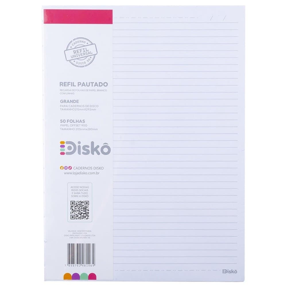 Refil Caderno De Disco G Disko 50 Folhas Pautadas Escolar Planner Inteligente
