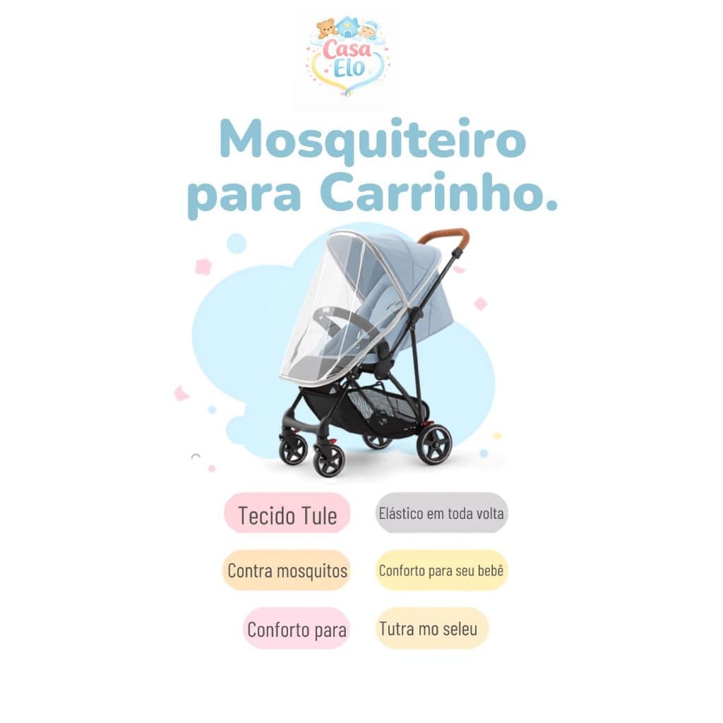 Mosquiteiro Para Carrinho e Para Bebê Conforto Com Elástico em toda Borda - Portátil Universal