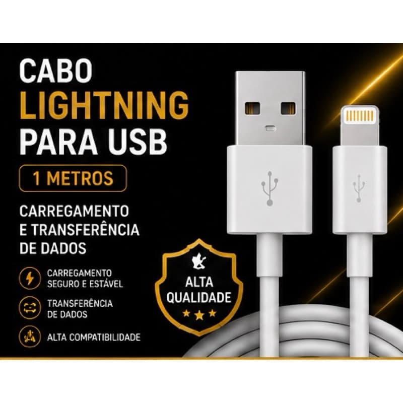 Cabo USB para Lightning 60w Reforçado 1M, Compatível com iPhone  – Carregamento Turbo rapido