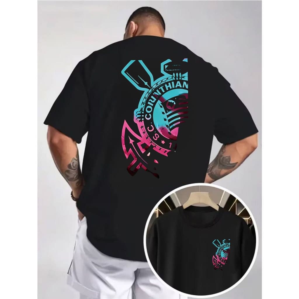 [Camiseta Premium em Algodão Puro]VU Camiseta Masculina Feminina Oversized Estampa Logo do Corinthians Paulista em Esti