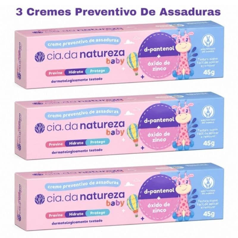 Kit 3 Pomadas Para Assadura Bebê Cia da Natureza Baby 45g D-Pantenol Óxido de Zinco