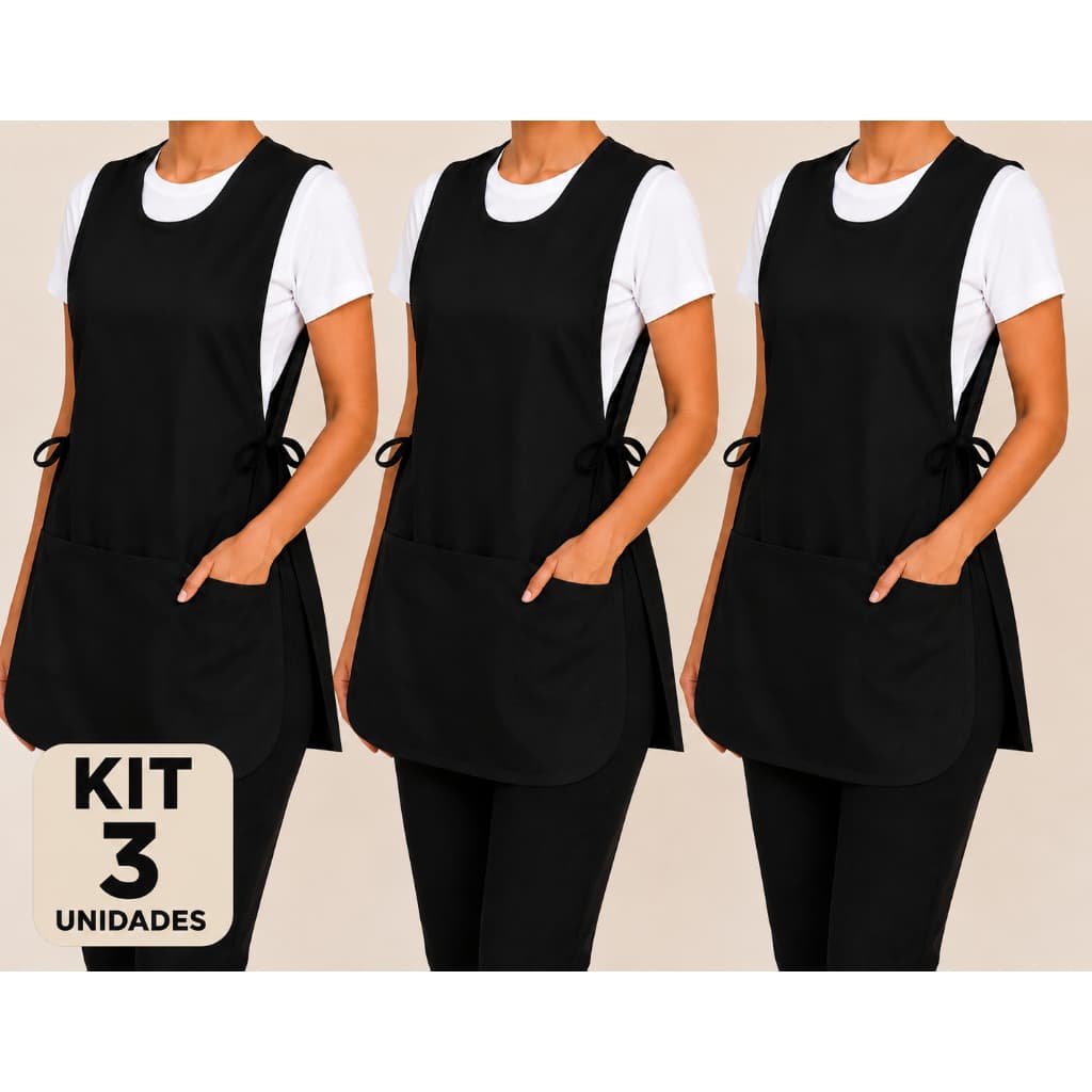 Kit 3 Bata Avental Jaleco Uniforme Ajuste Lateral 2 bolsos Estética Limpeza Profissional Feirante