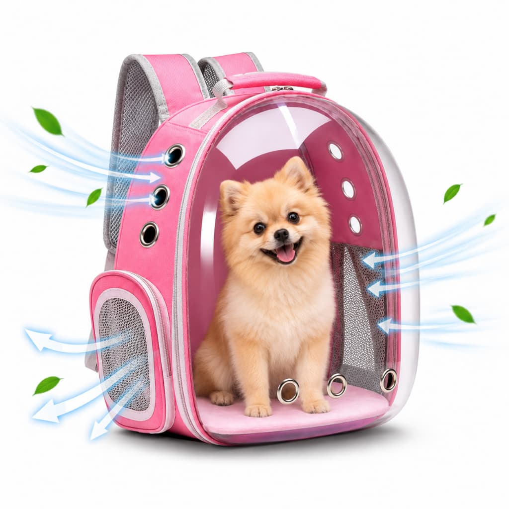 Mochila Pet Transporte para Cães e Gatos Visão Ampla com Entrada de Ar na cor Rosa