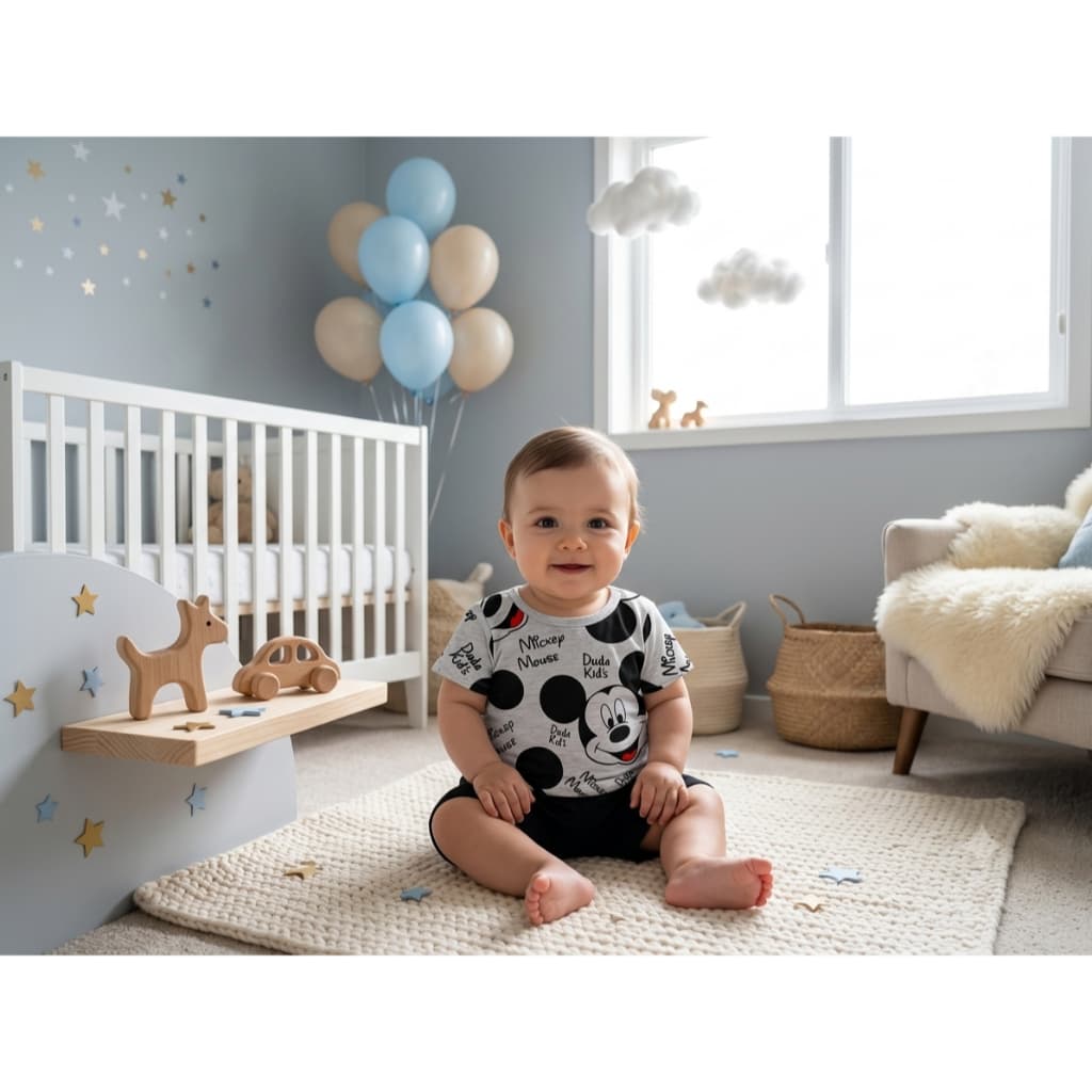 Conjunto Para Bebê Menino Camiseta Short Mickey Bebê Super Estiloso e Confortável