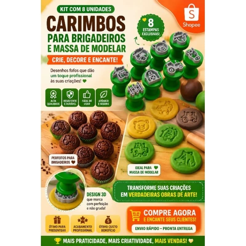 Carimbo para Brigadeiro/Massa modelar  animais da fazenda  8 Pinos