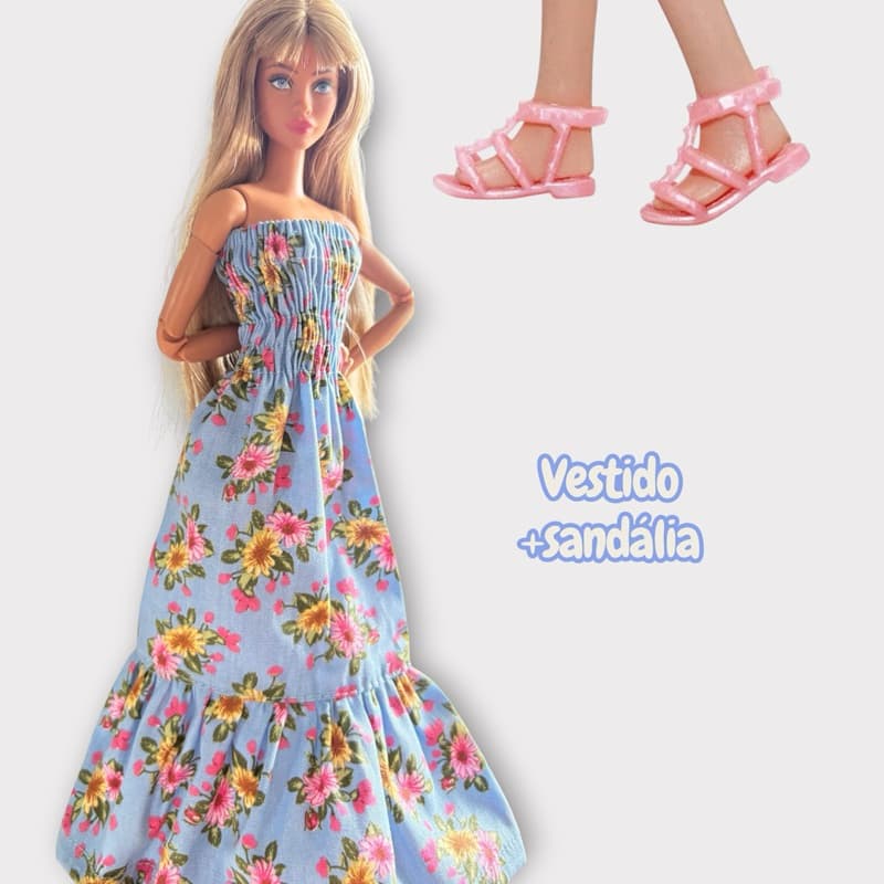 Kit Look 2 peças Vestido  + 1 sapato NR 555 Roupínhas boneca 30cm e similares Roupas para bonecas roupinhas