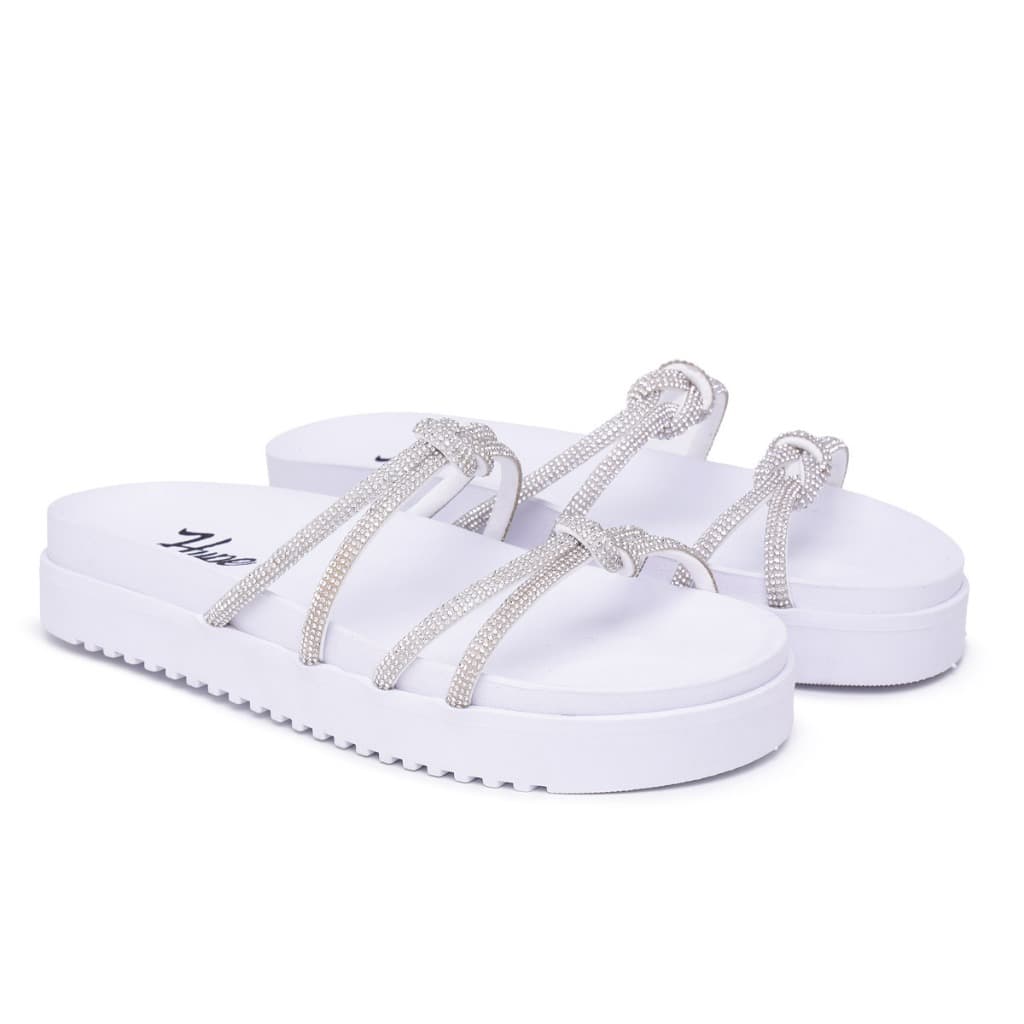 sandália feminina rasteirinha Papete Brilho Pedrinhas Strass Tendência Rasteirinha Moda Verão
