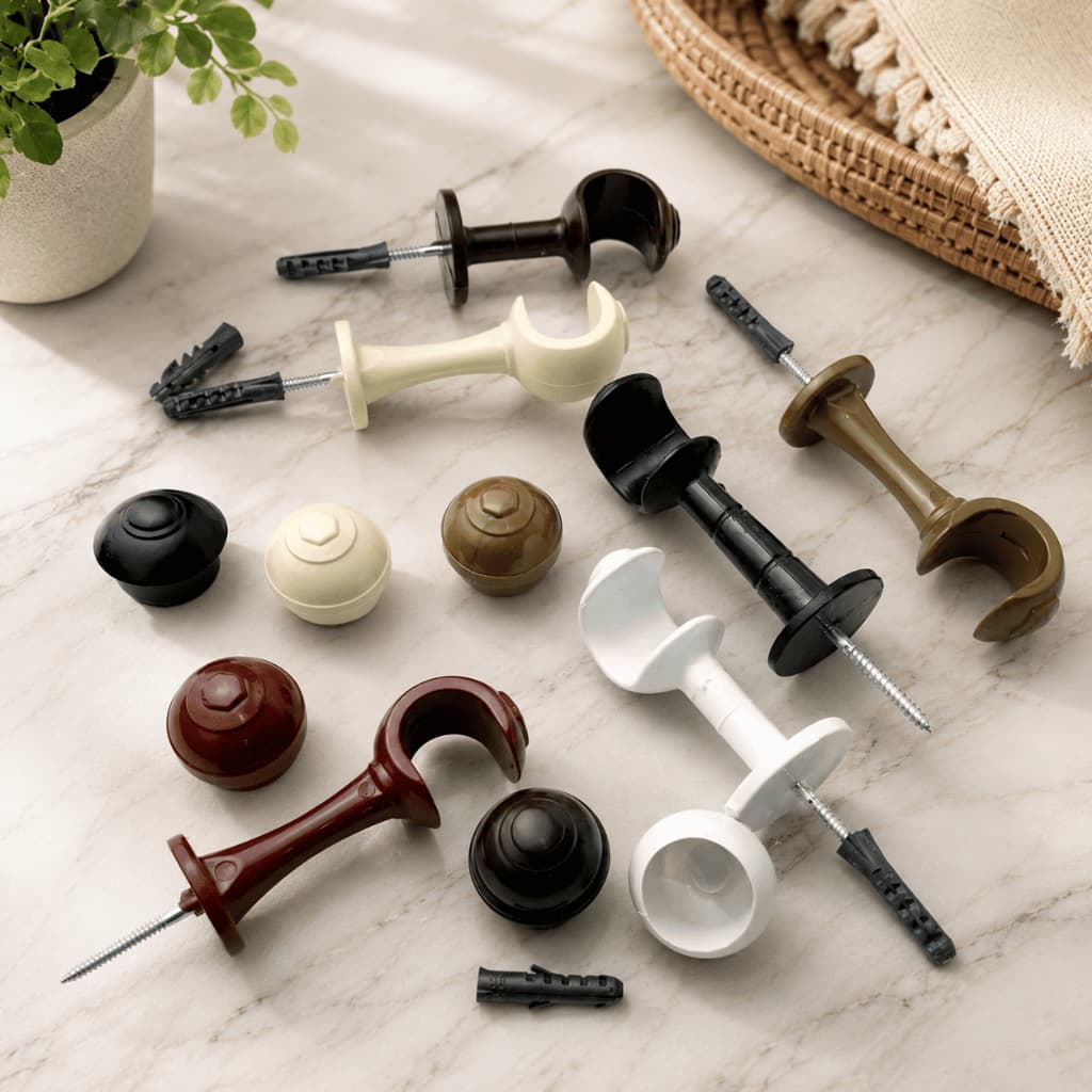 Par Suporte Para Varão Cortina Simples 28mm Com Ponteiras PVC Completo Para Instalação Várias Cores