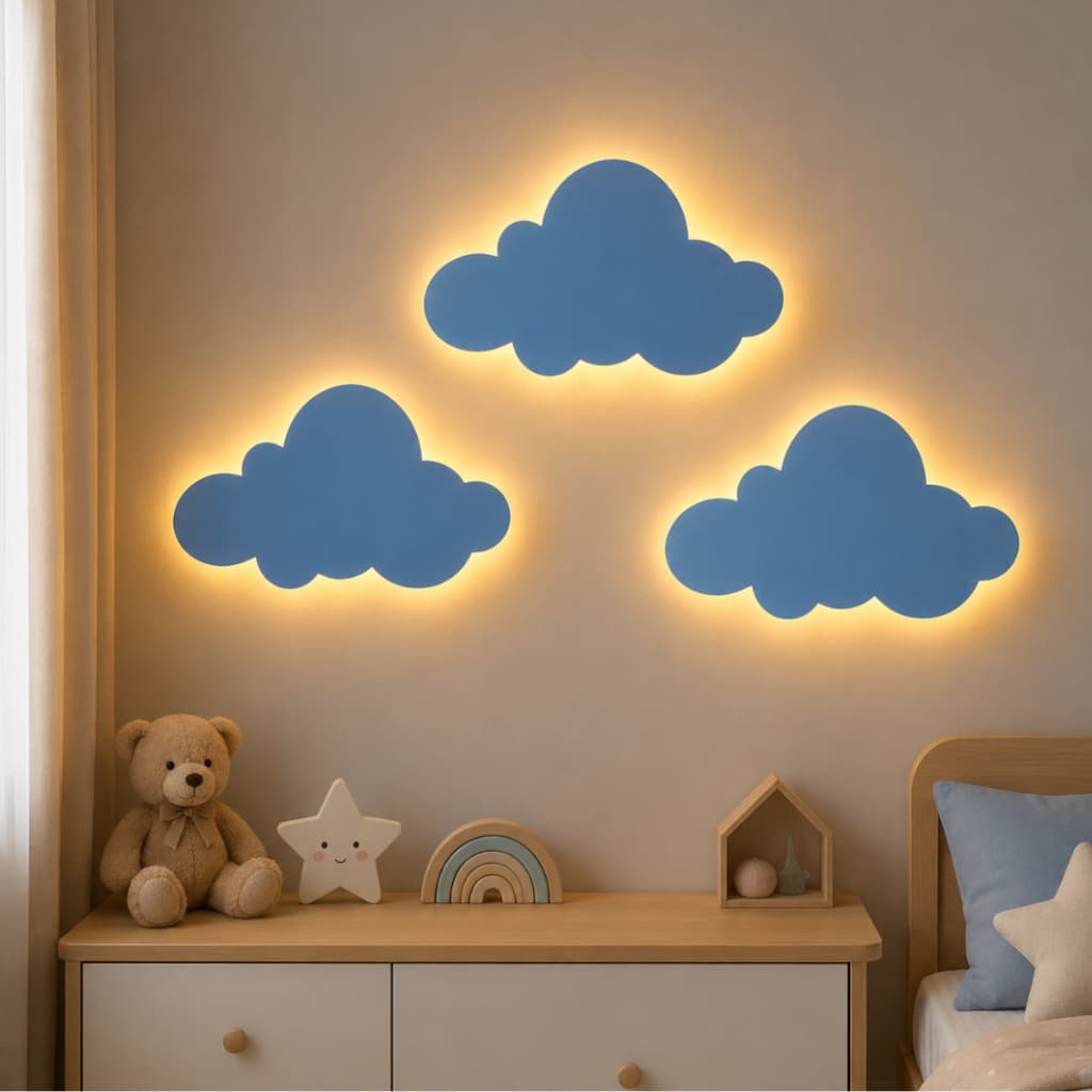 Nuvem Luminária Kit 3 Nuvens Cm Led Decorativa em Mdf para Quarto Infantil