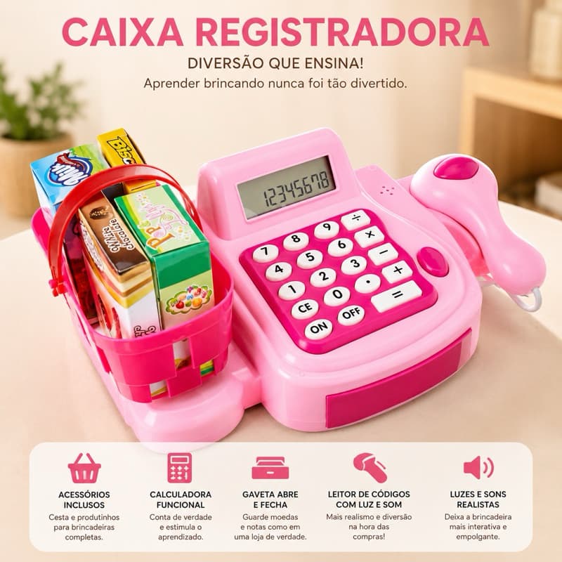 Super Mercadinho Infantil com Caixa Registradora, Luz, Som e Carrinho de Compras
