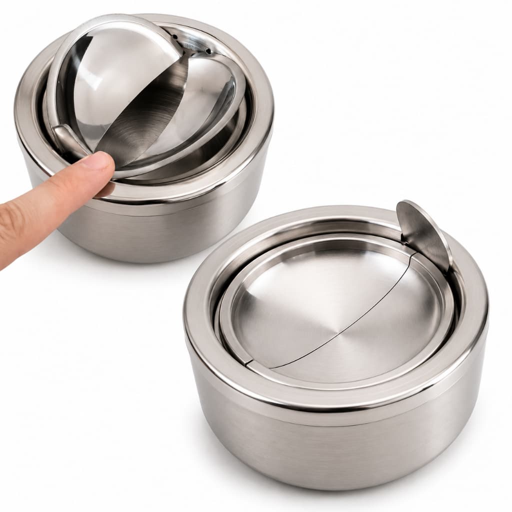 Cinzeiro de Inox com Tampa Anti Cheiro Anti Vento Sem Fumaça para Casa Carro Portátil Escritório