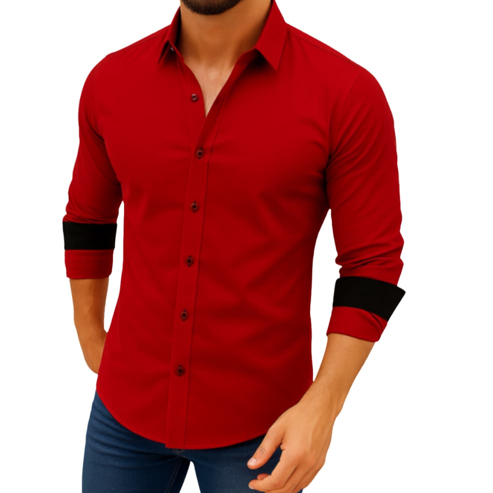 Camisa Masculina Social Vermelha Manga Longa Confortável Elegante Casual Envio imediato