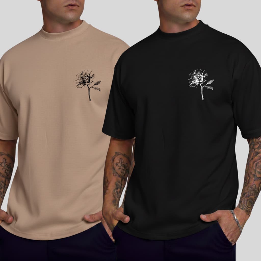Kit 2 Camiseta Oversized Camisas Masculina Algodão Blusas Larga Streetwear Estampa Flor Rosa 100% Algodão