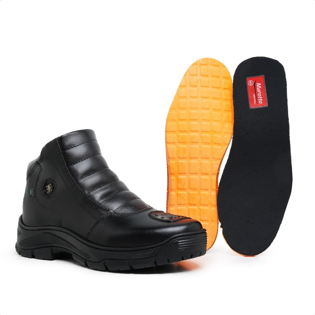 Coturno Masculino Moto em Couro com  Zíper Lateral Conforto Cano Médio Marotto