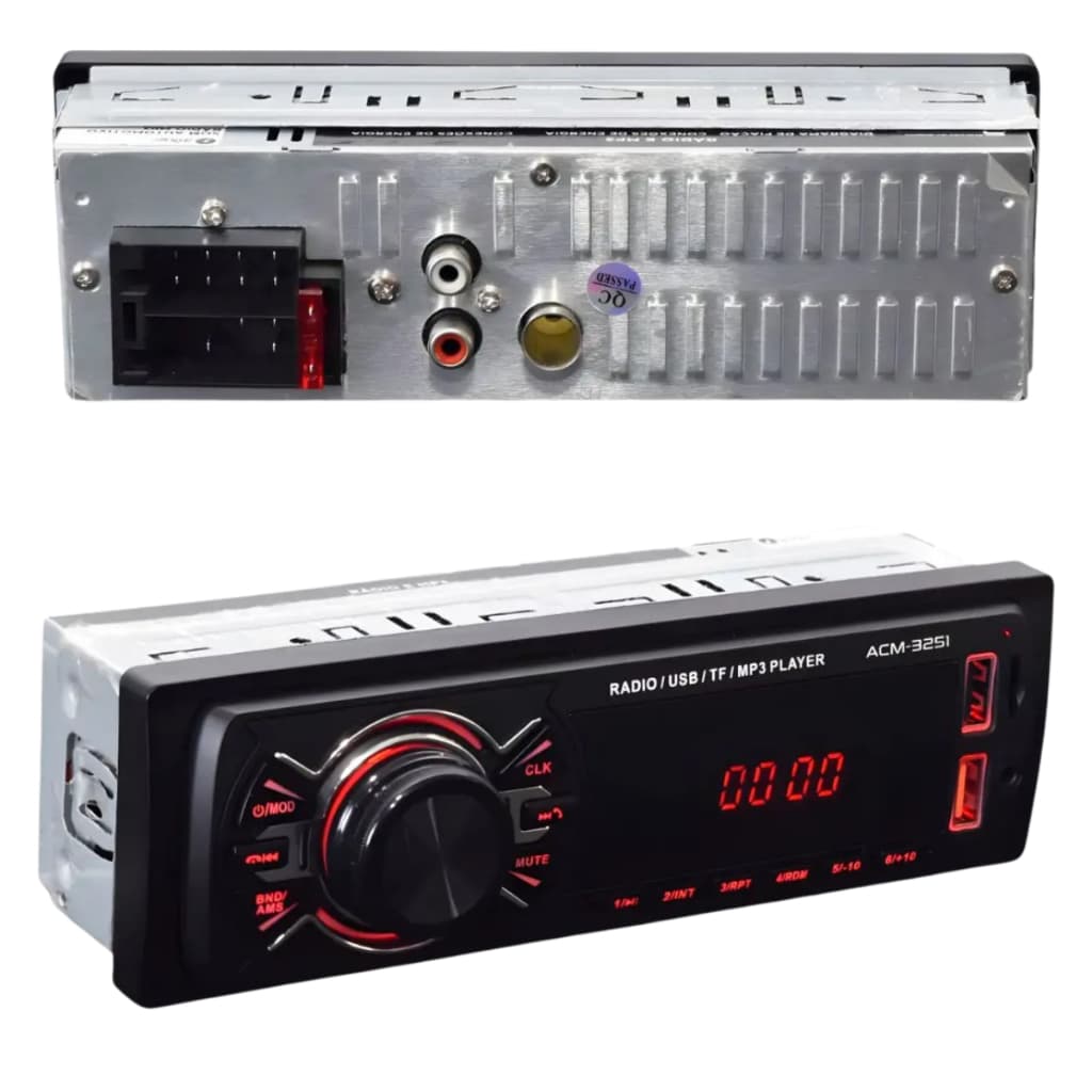 Rádio Automotivo Aiker ACM-3251 Bluetooth MP3 FM 2 USB SD AUX 1 Din Som Automotivo Completo