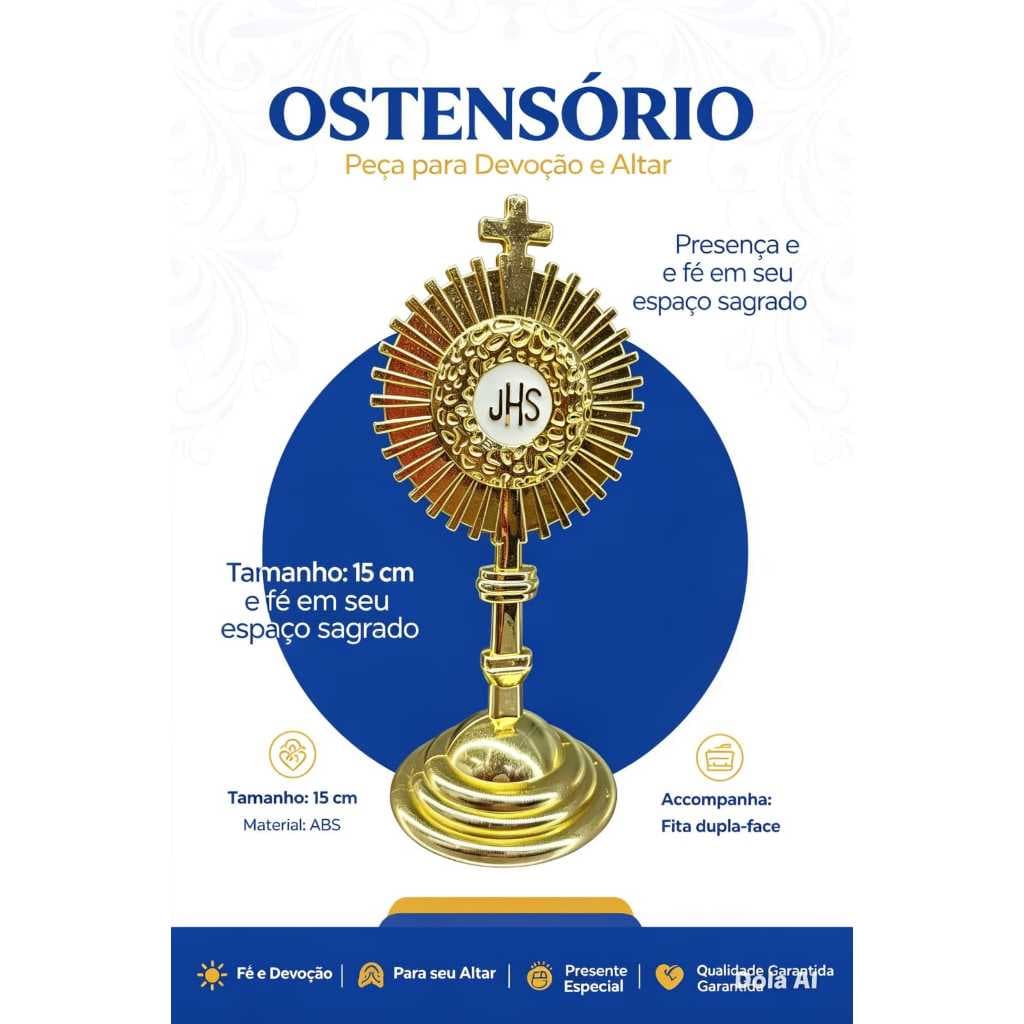 Ostensório de Altar 15 cm | Acabamento Dourado em ABS