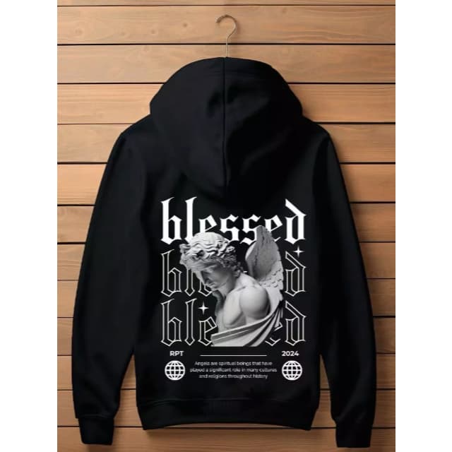 Blusa de Moletom Masculino Respect Blessed Angel Canguru 100% algodão Envio Imediato
